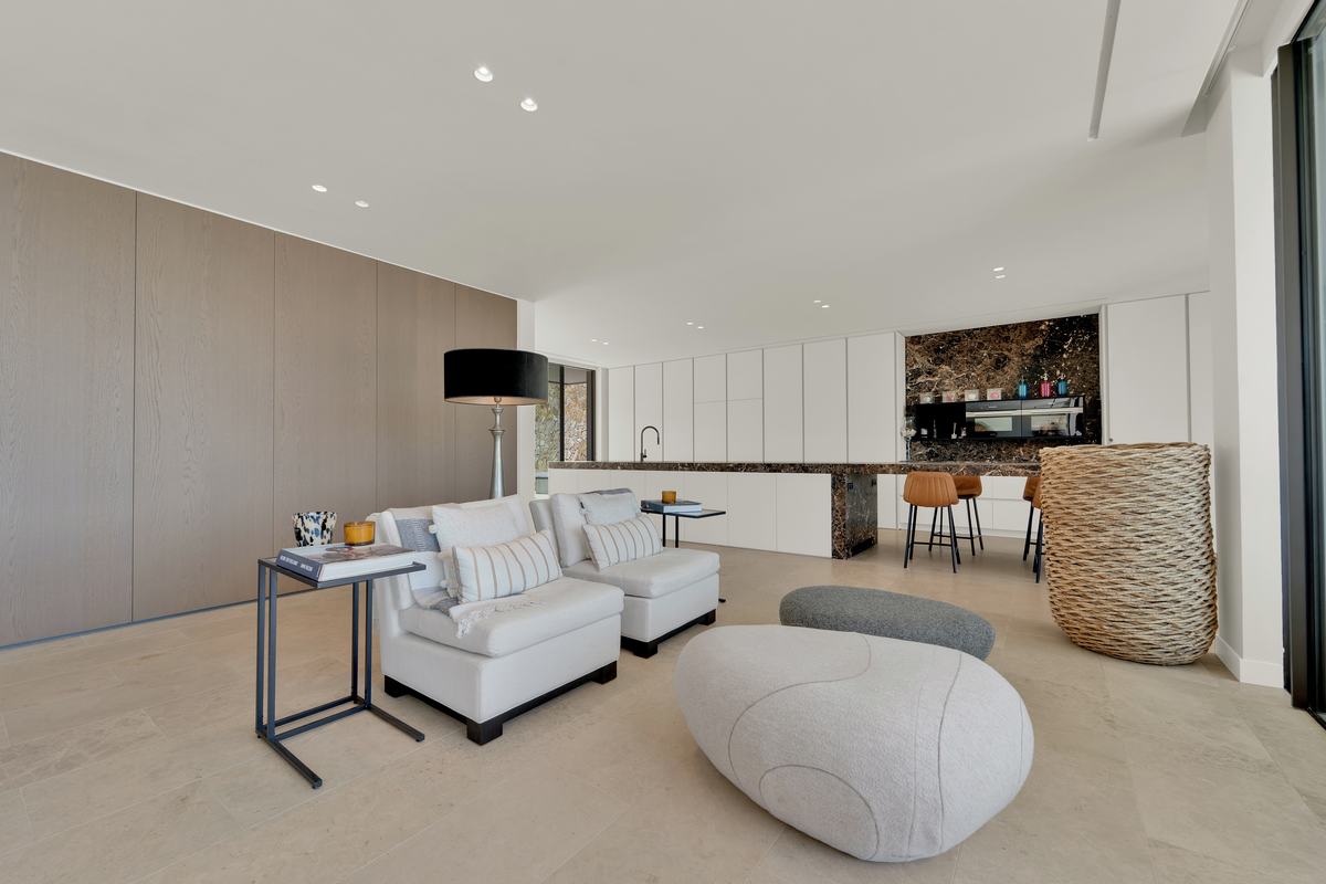 Open-plan living area looking through to the kitchen